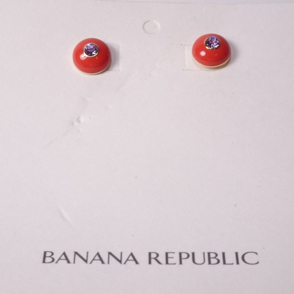 1NWT Banana Republic  Enamel Crystal Bubble Earrings NWT 45 Red Lavender - Picture 1 of 9